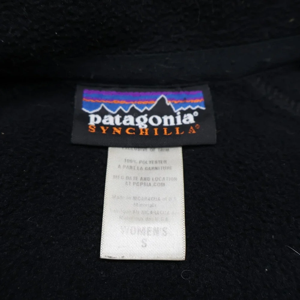Patagonia Synchilla Vest Women Small Black Fleece  Full Zip Collectible LOGO VTG